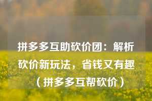 拼多多互助砍价团：解析砍价新玩法，省钱又有趣（拼多多互帮砍价）  第1张