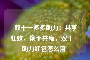  双十一多多助力：共享狂欢，携手共赢，双十一助力红包怎么用 第1张