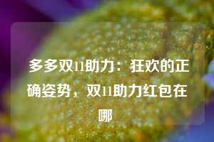  多多双11助力：狂欢的正确姿势，双11助力红包在哪 第1张