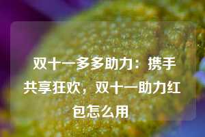  双十一多多助力：携手共享狂欢，双十一助力红包怎么用 第1张