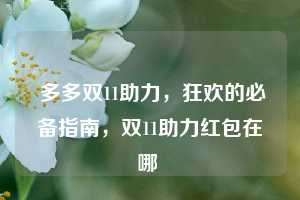  多多双11助力，狂欢的必备指南，双11助力红包在哪 第1张