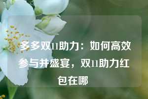  多多双11助力：如何高效参与并盛宴，双11助力红包在哪 第1张