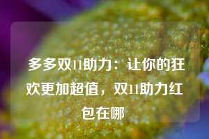  多多双11助力：让你的狂欢更加超值，双11助力红包在哪 第1张