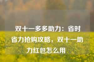  双十一多多助力：省时省力抢购攻略，双十一助力红包怎么用 第1张