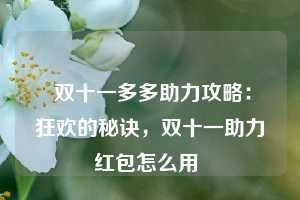  双十一多多助力攻略：狂欢的秘诀，双十一助力红包怎么用 第1张