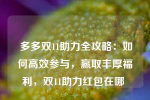  多多双11助力全攻略：如何高效参与，赢取丰厚福利，双11助力红包在哪 第1张