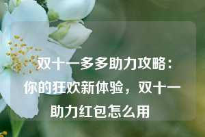  双十一多多助力攻略：你的狂欢新体验，双十一助力红包怎么用 第1张