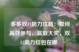  多多双11助力攻略：如何高效参与，赢取大奖，双11助力红包在哪 第1张