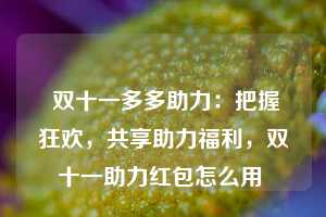  双十一多多助力：把握狂欢，共享助力福利，双十一助力红包怎么用 第1张