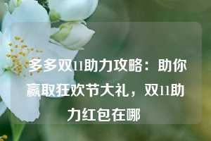  多多双11助力攻略：助你赢取狂欢节大礼，双11助力红包在哪 第1张