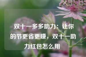  双十一多多助力：让你的节更省更赚，双十一助力红包怎么用 第1张