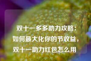  双十一多多助力攻略：如何最大化你的节收益，双十一助力红包怎么用 第1张