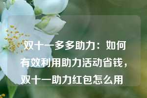  双十一多多助力：如何有效利用助力活动省钱，双十一助力红包怎么用 第1张