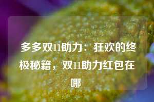  多多双11助力：狂欢的终极秘籍，双11助力红包在哪 第1张