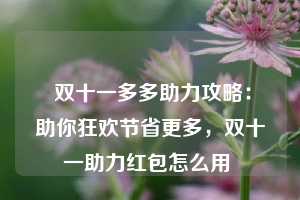  双十一多多助力攻略：助你狂欢节省更多，双十一助力红包怎么用 第1张