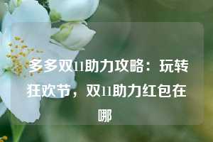  多多双11助力攻略：玩转狂欢节，双11助力红包在哪 第1张