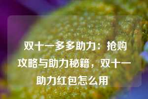  双十一多多助力：抢购攻略与助力秘籍，双十一助力红包怎么用 第1张