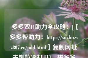  多多双11助力全攻略：[【多多帮助力：https://suzhu.wz807.cn/pdd.html】复制网址去浏览器打开]，拼多多双十一助力红包 第1张