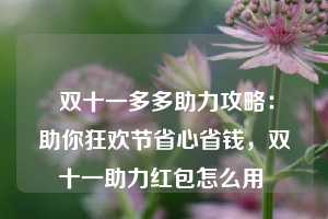  双十一多多助力攻略：助你狂欢节省心省钱，双十一助力红包怎么用 第1张