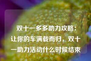  双十一多多助力攻略：让你的车满载而归，双十一助力活动什么时候结束 第1张