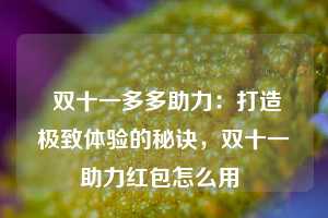  双十一多多助力：打造极致体验的秘诀，双十一助力红包怎么用 第1张