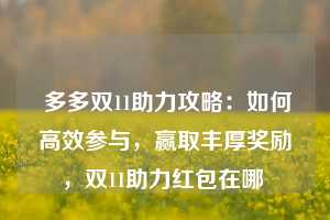  多多双11助力攻略：如何高效参与，赢取丰厚奖励，双11助力红包在哪 第1张