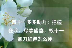  双十一多多助力：把握狂欢，尽享盛宴，双十一助力红包怎么用 第1张