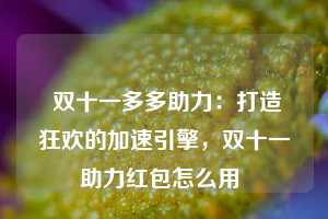  双十一多多助力：打造狂欢的加速引擎，双十一助力红包怎么用 第1张