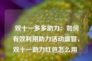  双十一多多助力：如何有效利用助力活动盛宴，双十一助力红包怎么用 第1张