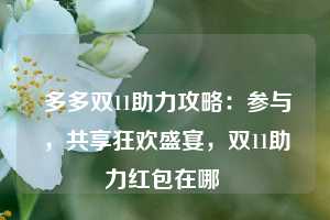  多多双11助力攻略：参与，共享狂欢盛宴，双11助力红包在哪 第1张