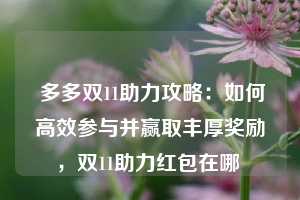  多多双11助力攻略：如何高效参与并赢取丰厚奖励，双11助力红包在哪 第1张