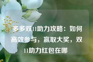  多多双11助力攻略：如何高效参与，赢取大奖，双11助力红包在哪 第1张