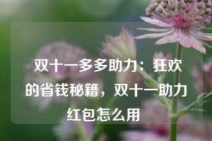  双十一多多助力：狂欢的省钱秘籍，双十一助力红包怎么用 第1张