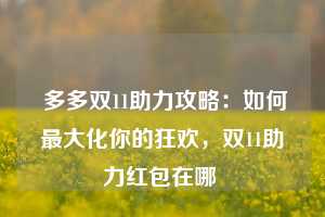  多多双11助力攻略：如何最大化你的狂欢，双11助力红包在哪 第1张