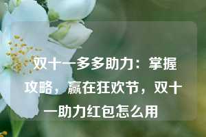  双十一多多助力：掌握攻略，赢在狂欢节，双十一助力红包怎么用 第1张