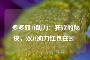  多多双11助力：狂欢的秘诀，双11助力红包在哪 第1张